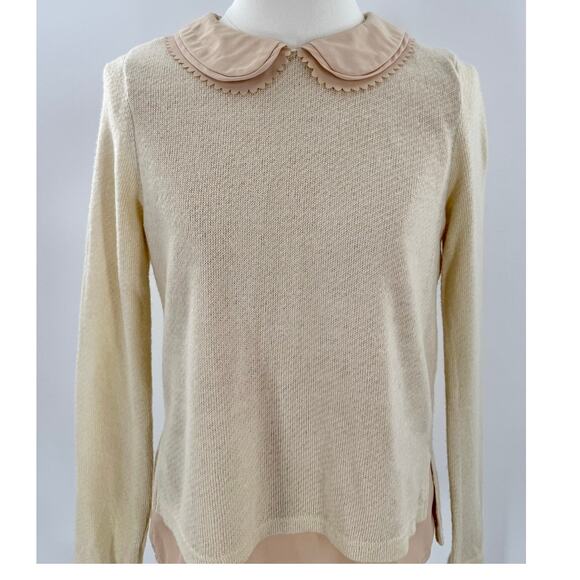 Deicy Beige Tan Peter Pan Collar Layered Knit Top Sweater Preppy Retro Small - Picture 3 of 11